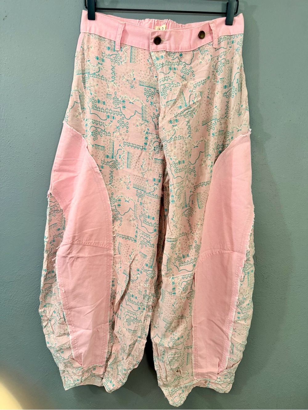 POL Pastel Pink Track Pants with Mint Pattern Panels